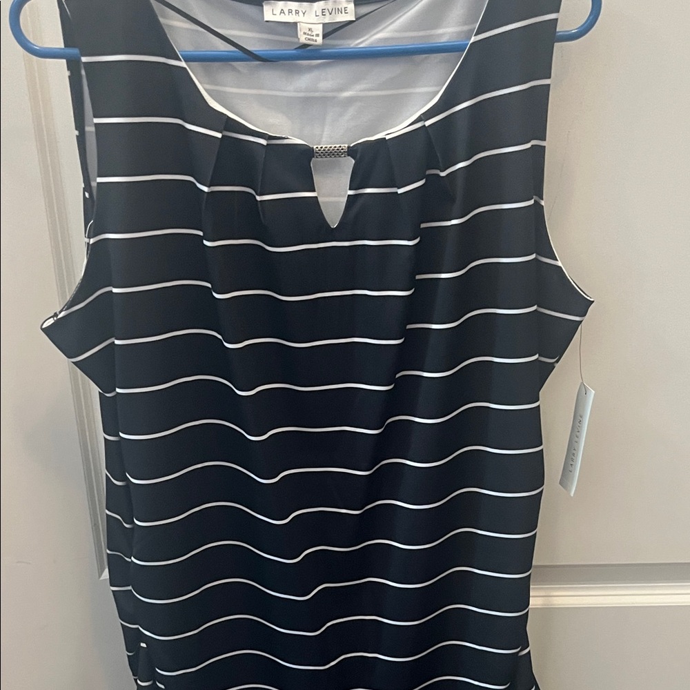 Larry Levine Navy and White Striped Tank Top